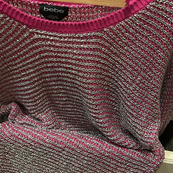 Bebe Attractive...Beautiful long pink silver sweater so dressy… just below hips - Picture 3 of 4